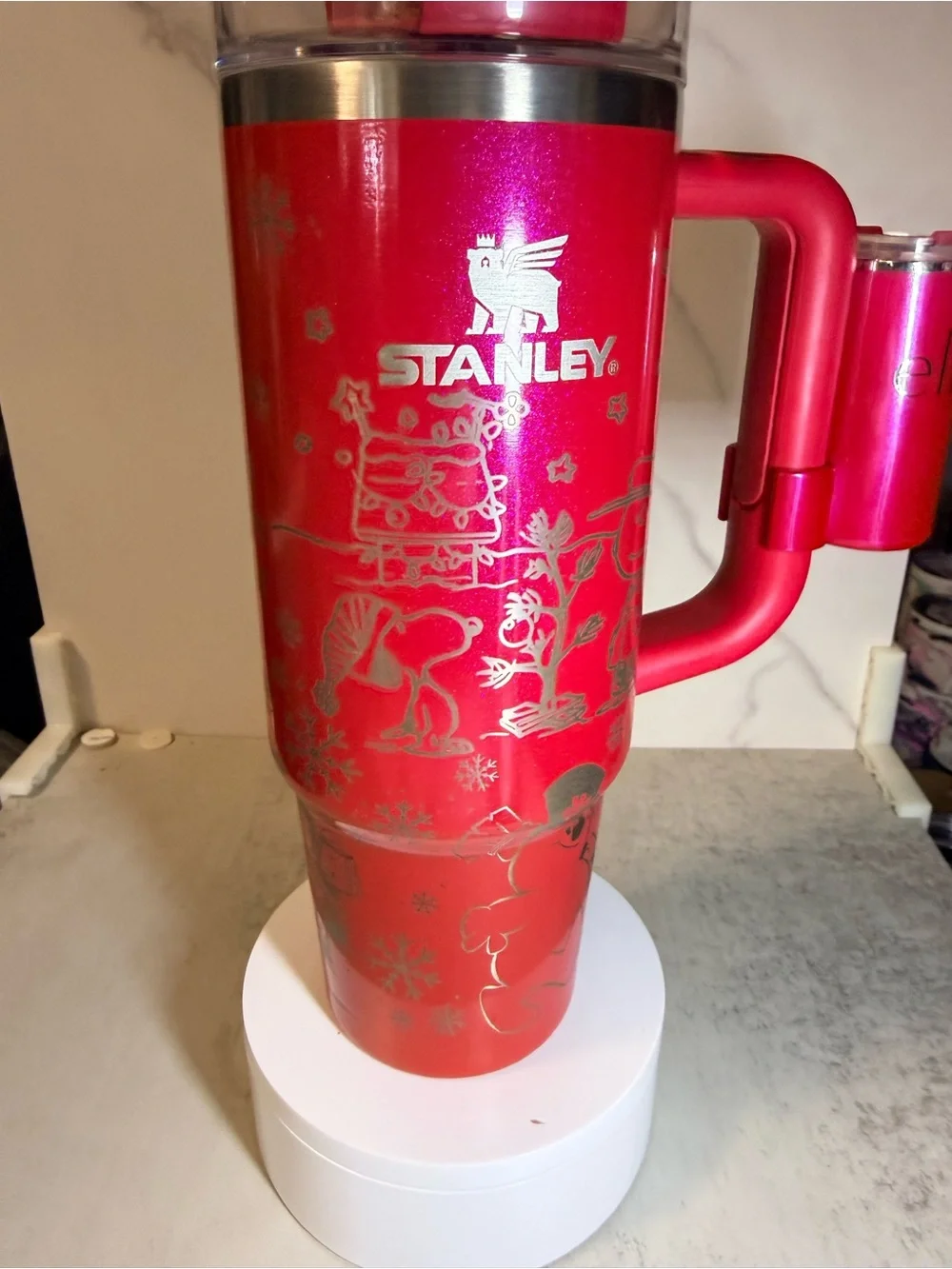 Stanley Metallic Hot Pink Travel Mug with Handle and Silver Accents - Picture 2 of 4